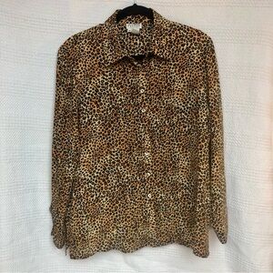 Allison Taylor Leopard Print 100% Silk Blouse Top. Vintage. Women’s Petite M